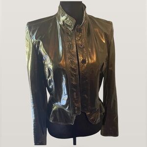 NWOT Burberry London Metallic Gold Patent Leather Moto Jacket - IT 40 / US 4